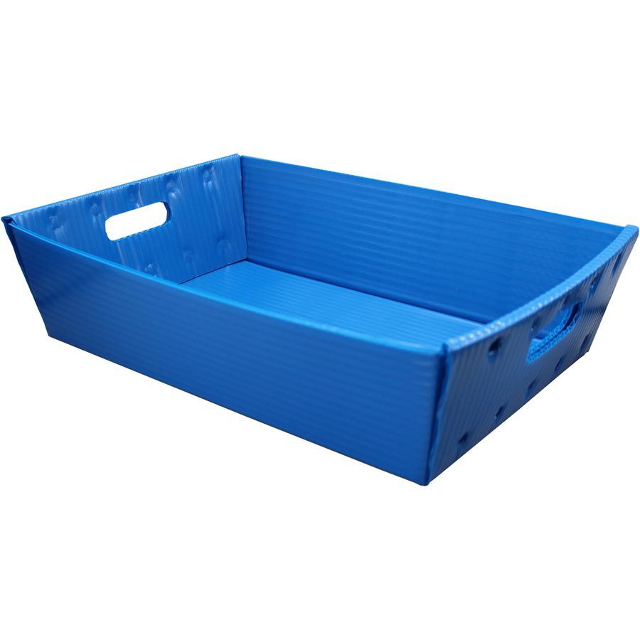 Flipside Plastic Welded Letter Trays - 4.5" Height x 18" Width x 12" Depth - Welded, Handle, Compact, Stackable, Storage Space, Durable - Blue - Plastic - 2 / Pack. Picture 5