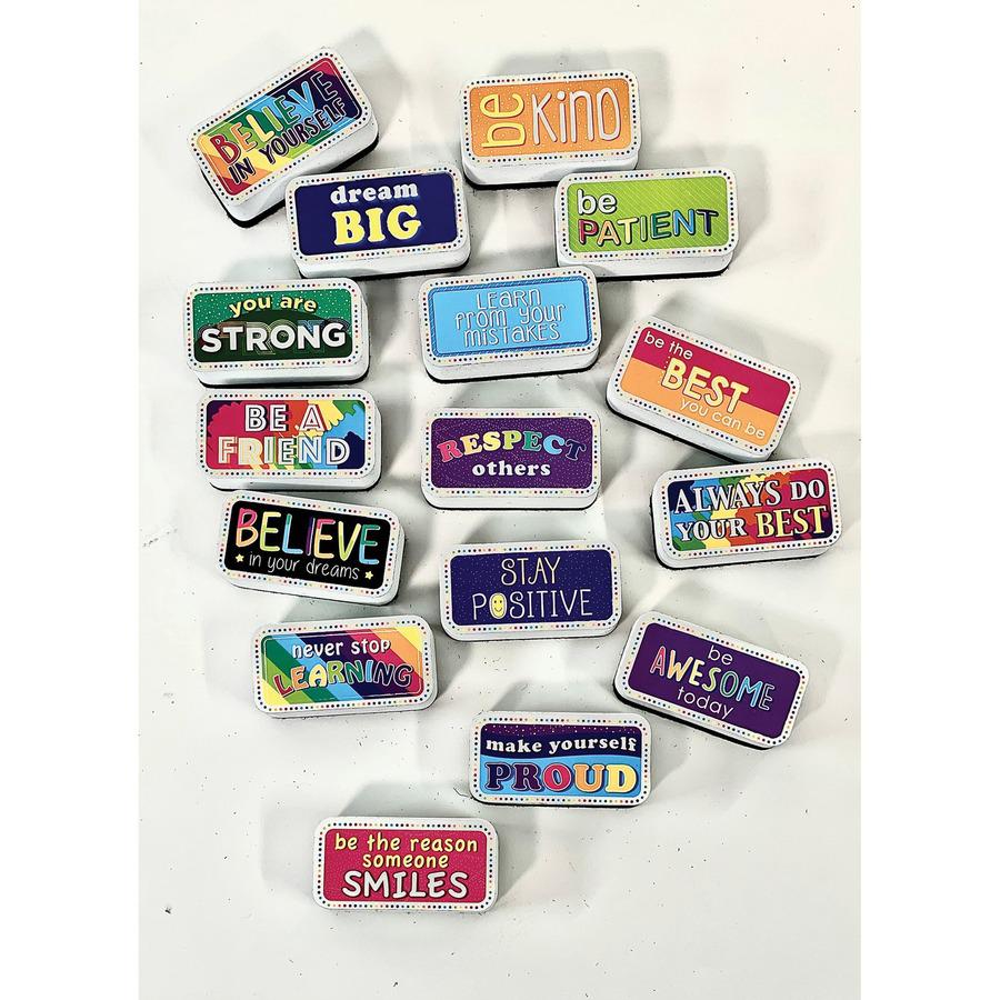 Non-Magnetic Mini Whiteboard Erasers, Motivational/Character Building Pack of 16. Picture 5