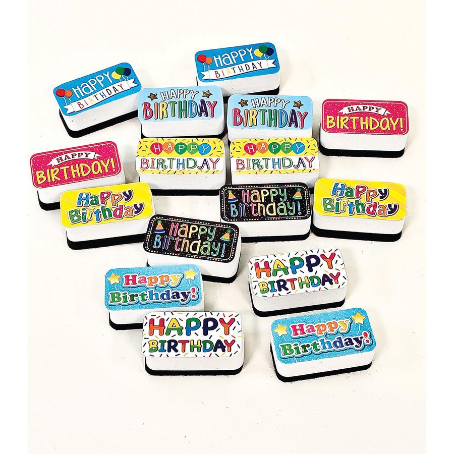 Non-Magnetic Mini Whiteboard Erasers, Happy Birthday, Pack of 16. Picture 5