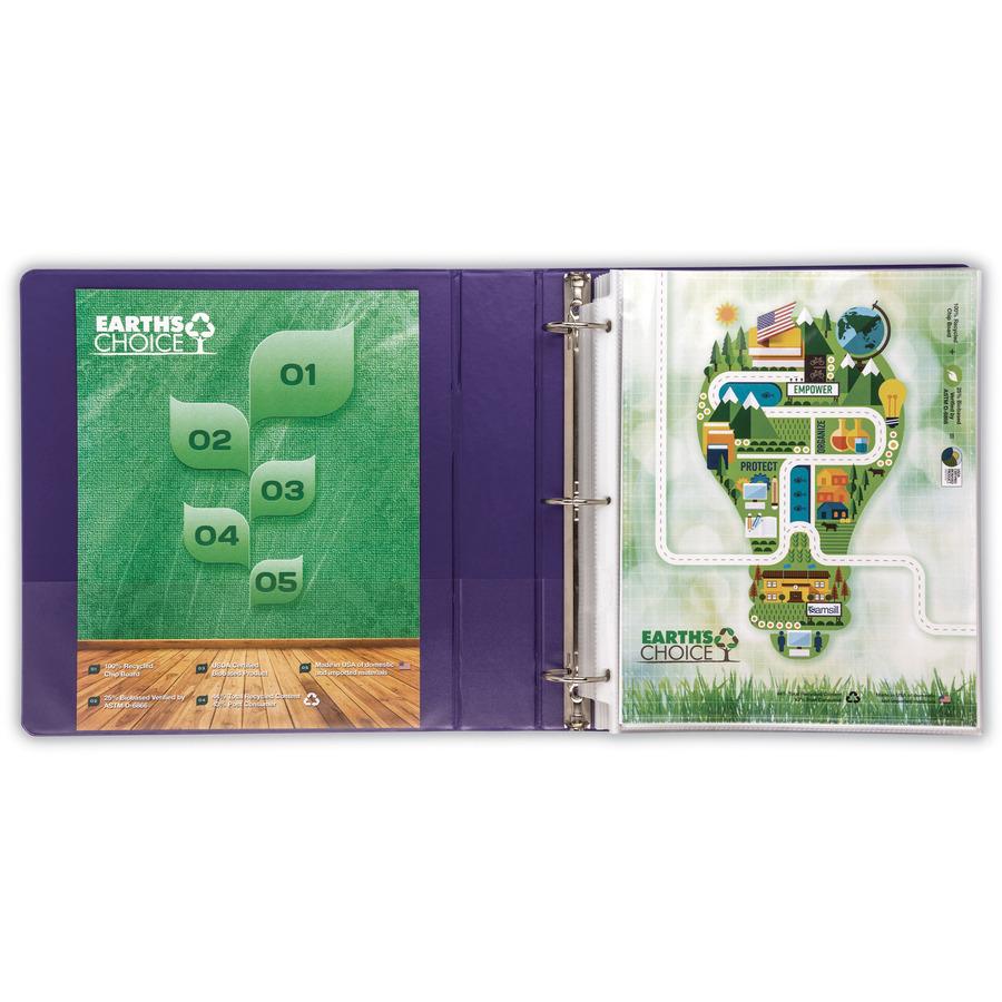 Samsill Earth's Choice Plant-based View Binders - 1 1/2" Binder Capacity - Letter - 8 1/2" x 11" Sheet Size - 3 x Round Ring Fastener(s) - Chipboard, Polypropylene, Plastic - Purple - Recycled - Bio-b. Picture 11