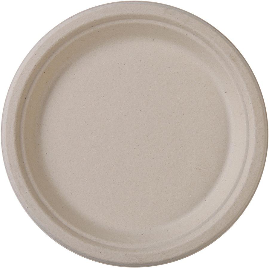 Genuine Joe 9" Compostable Plates - 50 / Pack - Breakroom, Office - Disposable - 9" Diameter - White, Natural - Sugarcane Body - 10 / Carton. Picture 6