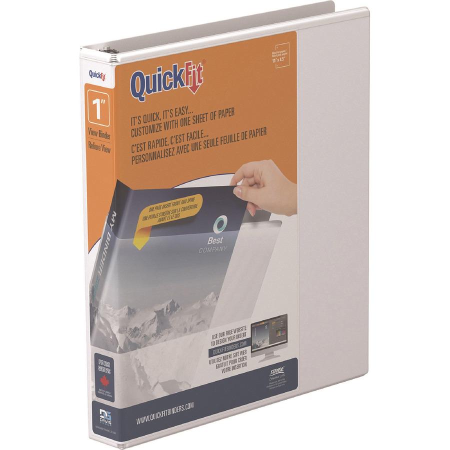QuickFit D-Ring View Binders - 1" Binder Capacity - Letter - 8 1/2" x 11" Sheet Size - 225 Sheet Capacity - 1" Ring - D-Ring Fastener(s) - 2 Internal Pocket(s) - Vinyl - White - Recycled - Print-trans. Picture 3