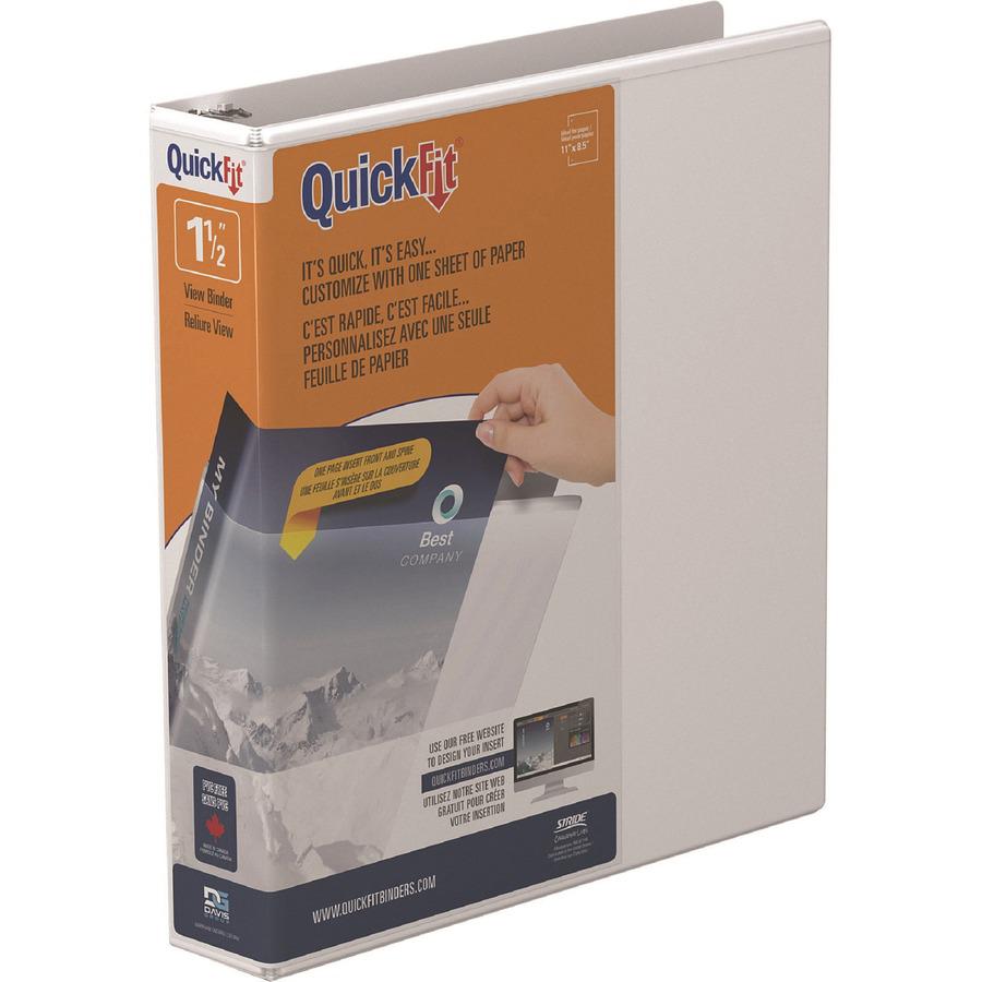 QuickFit D-Ring View Binders - 1 1/2" Binder Capacity - Letter - 8 1/2" x 11" Sheet Size - 350 Sheet Capacity - 1.50" Ring - D-Ring Fastener(s) - 2 Internal Pocket(s) - Vinyl - White - Recycled - Prin. Picture 3
