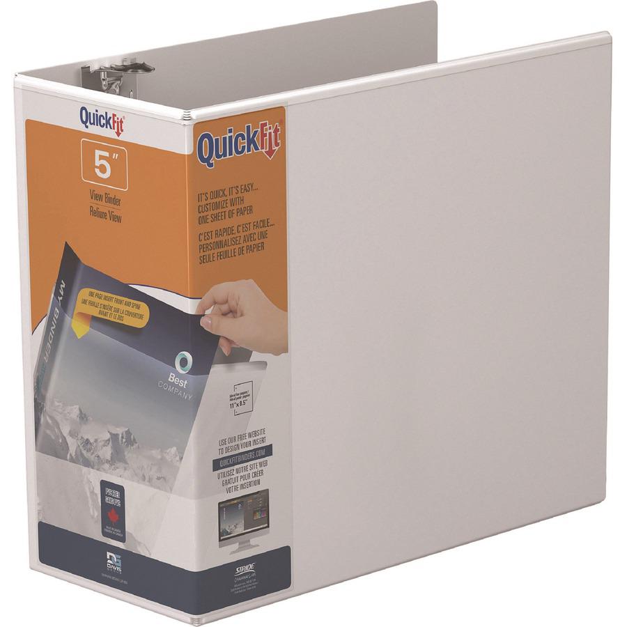 QuickFit D-Ring View Binders - 5" Binder Capacity - Letter - 8 1/2" x 11" Sheet Size - 1000 Sheet Capacity - 5" Ring - D-Ring Fastener(s) - 2 Internal Pocket(s) - Vinyl - White - Recycled - Print-tran. Picture 3