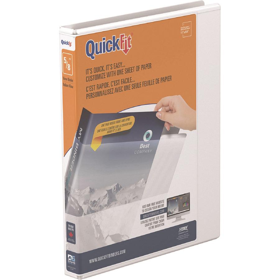 QuickFit D-Ring View Binders - 5/8" Binder Capacity - Letter - 8 1/2" x 11" Sheet Size - 150 Sheet Capacity - 0.63" Ring - D-Ring Fastener(s) - 2 Internal Pocket(s) - Vinyl - White - Recycled - Print-. Picture 4
