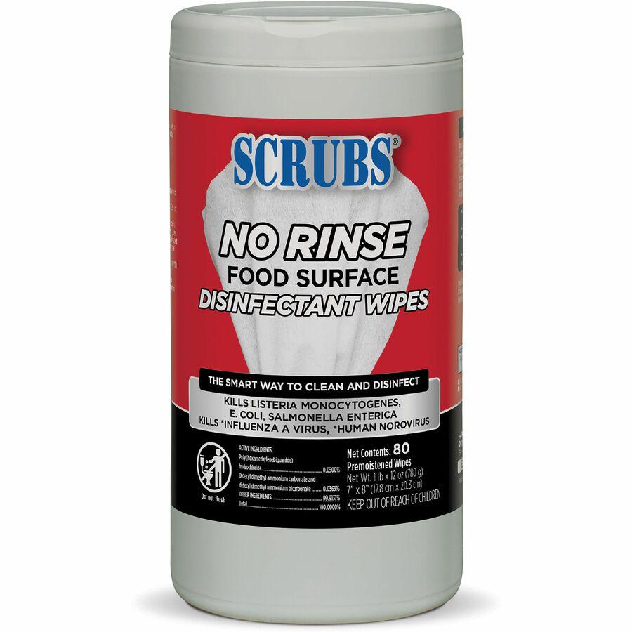 SCRUBS No Rinse Food Surface Disinfectant Wipes - Ready-To-Use - 80 / Can - 6 / Carton - Rinse-free - Red. Picture 5