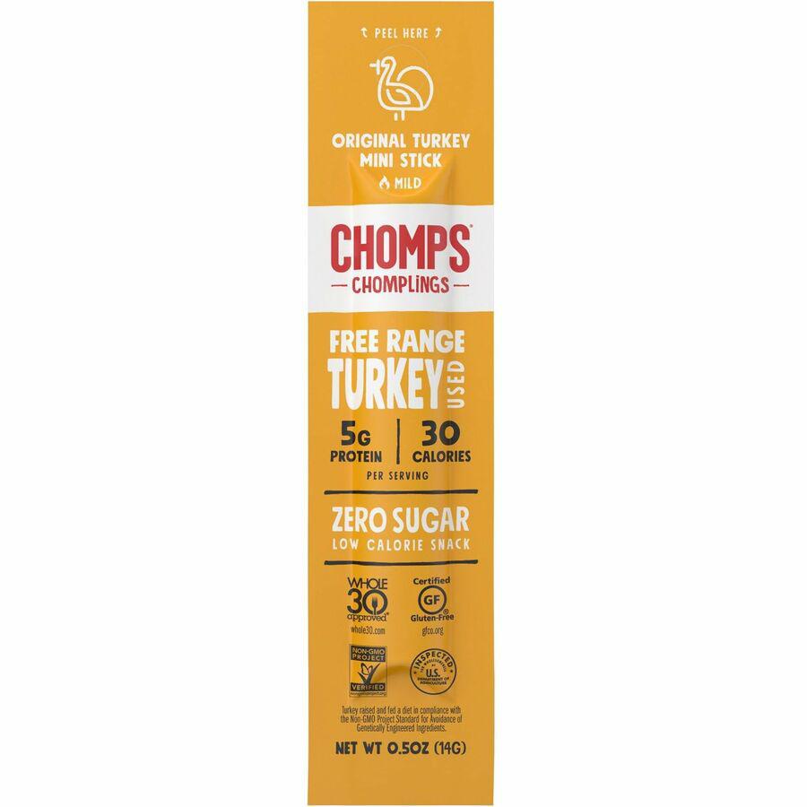 CHOMPS Chomplings Snack Sticks - Gluten-free, Non-GMO - Original Turkey - 0.50 oz - 24 / Pack. Picture 6