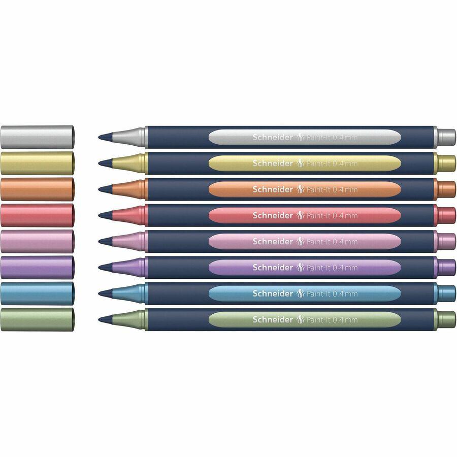Schneider Metallic Rollerball Pens - 0.4 mm Pen Point Size - Assorted Metallic - Bioplastic Barrel - 8 / Pack. Picture 7