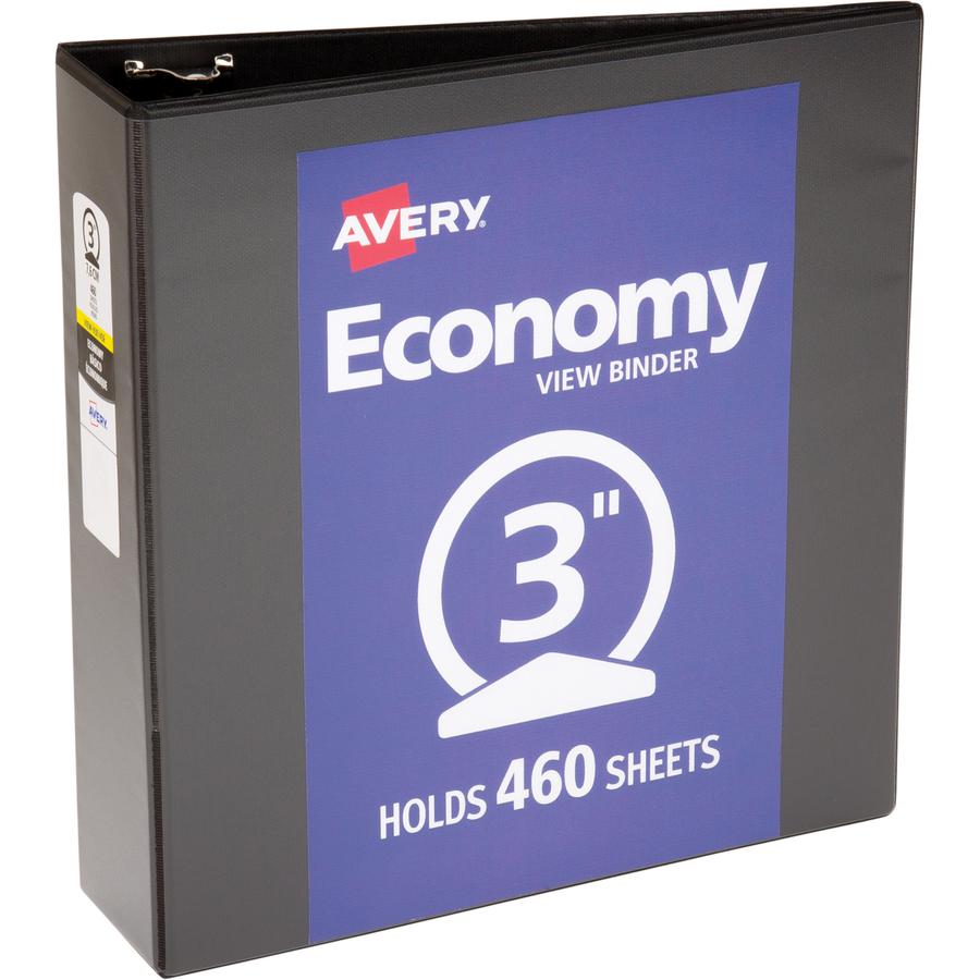 Avery&reg; Economy View Binder - 3" Binder Capacity - Letter - 8 1/2" x 11" Sheet Size - 460 Sheet Capacity - 3 x Round Ring Fastener(s) - 2 Internal Pocket(s) - Vinyl - Black - 1.79 lb - Gap-free Rin. Picture 6