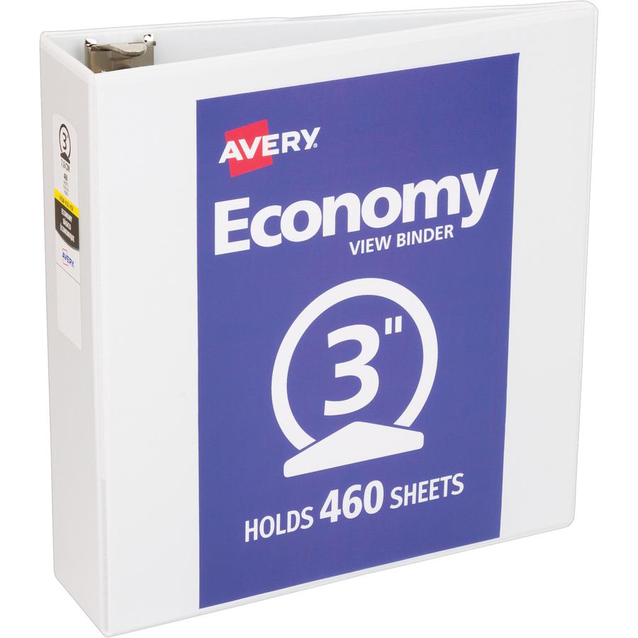 Avery&reg; Economy View Binder - 3" Binder Capacity - Letter - 8 1/2" x 11" Sheet Size - 460 Sheet Capacity - 3 x Round Ring Fastener(s) - 2 Internal Pocket(s) - Vinyl - White - 1.79 lb - Gap-free Rin. Picture 6
