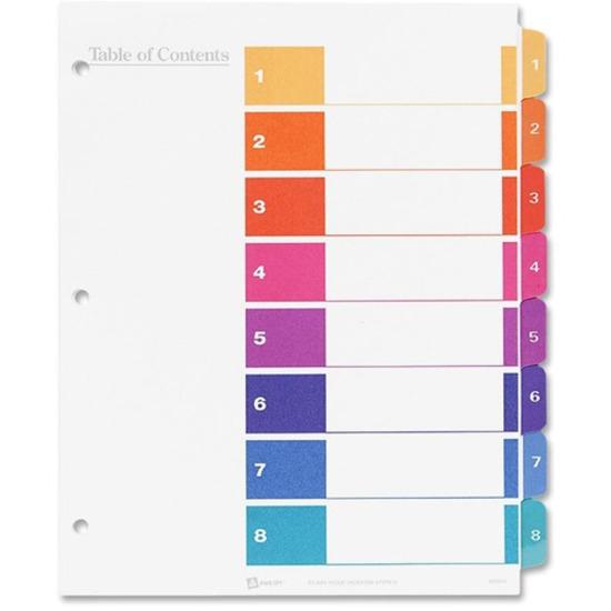 Avery&reg; Ready Index Custom TOC Binder Dividers - 48 x Divider(s) - 1-8 - 8 Tab(s)/Set - 8.5" Divider Width x 11" Divider Length - 3 Hole Punched - White Paper Divider - Multicolor Paper Tab(s) - Re. Picture 2