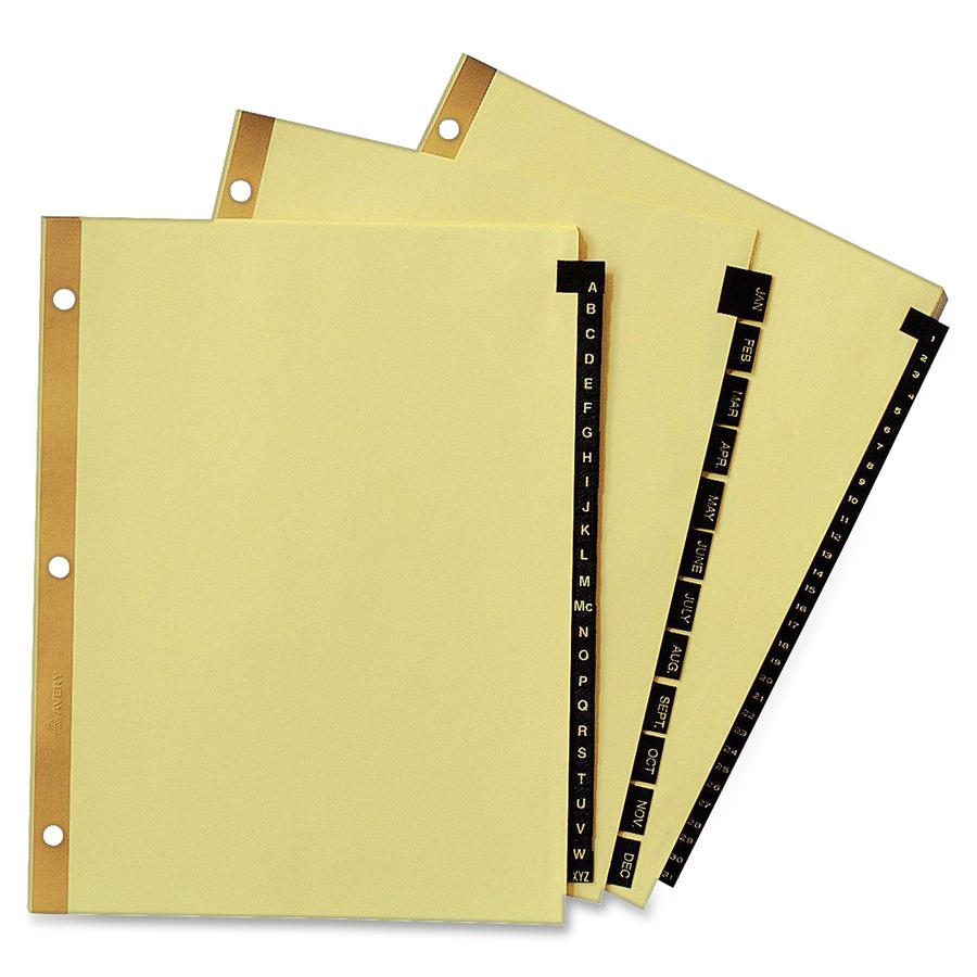 Avery&reg; Preprinted Tab Dividers - Gold Reinforced Edge - Printed Tab(s) - Character - A-Z - 25 Tab(s)/Set - 8.5" Divider Width x 11" Divider Length - Letter - 3 Hole Punched - Buff Divider - Black . Picture 3