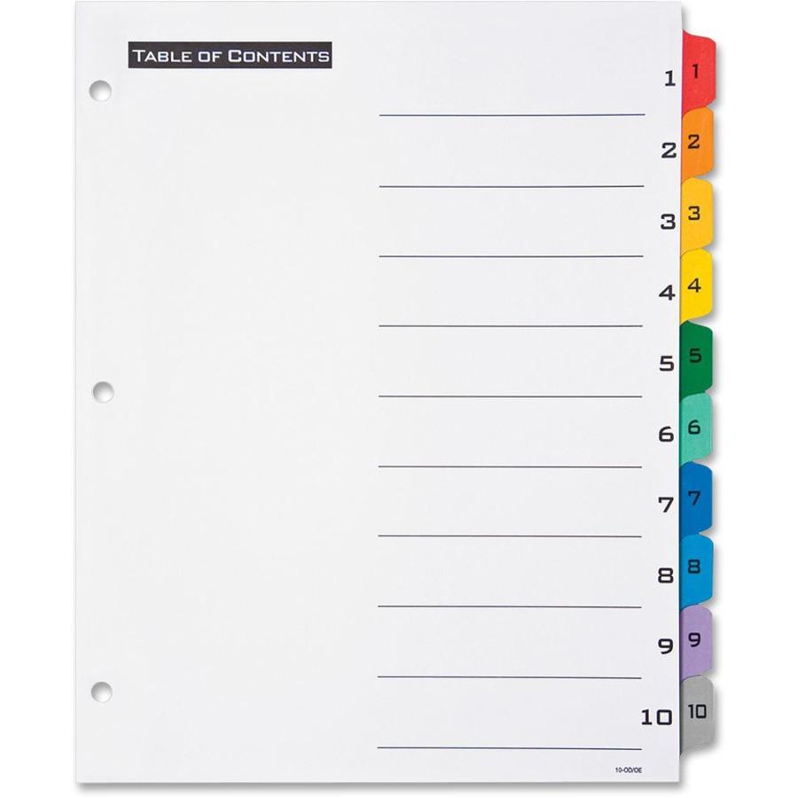 Avery&reg; Table 'N Tabs Numeric Dividers - 10 x Divider(s) - 1-10 - 10 Tab(s)/Set - 8.5" Divider Width x 11" Divider Length - 3 Hole Punched - White Paper Divider - Multicolor Paper Tab(s) - 1. Picture 3