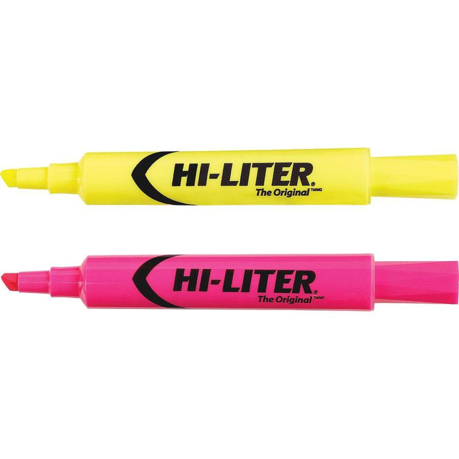 Avery&reg; Hi-Liter Desk-Style Highlighters - SmearSafe - Chisel Marker Point Style - Fluorescent Yellow, Fluorescent Pink Water Based Ink - 24 / Box. Picture 2