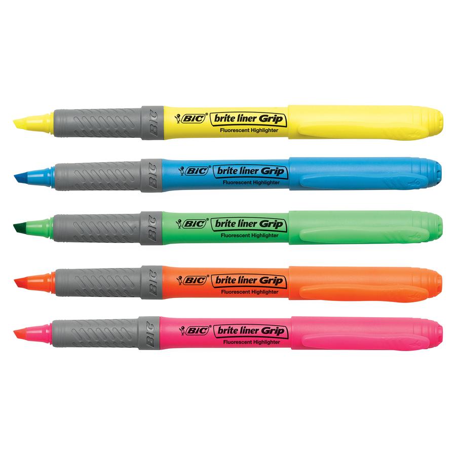 BIC Brite Liner Grip Highlighters - Chisel Marker Point Style - Assorted - 5 / Set. Picture 2