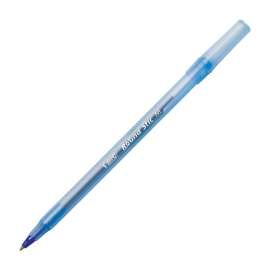 BIC Round Stic Ballpoint Pens - Fine Pen Point - Blue - Blue Barrel - 1 Dozen. Picture 3