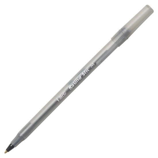 BIC Round Stic Ballpoint Pens - Fine Pen Point - Black - Frost Barrel - 1 Dozen. Picture 5