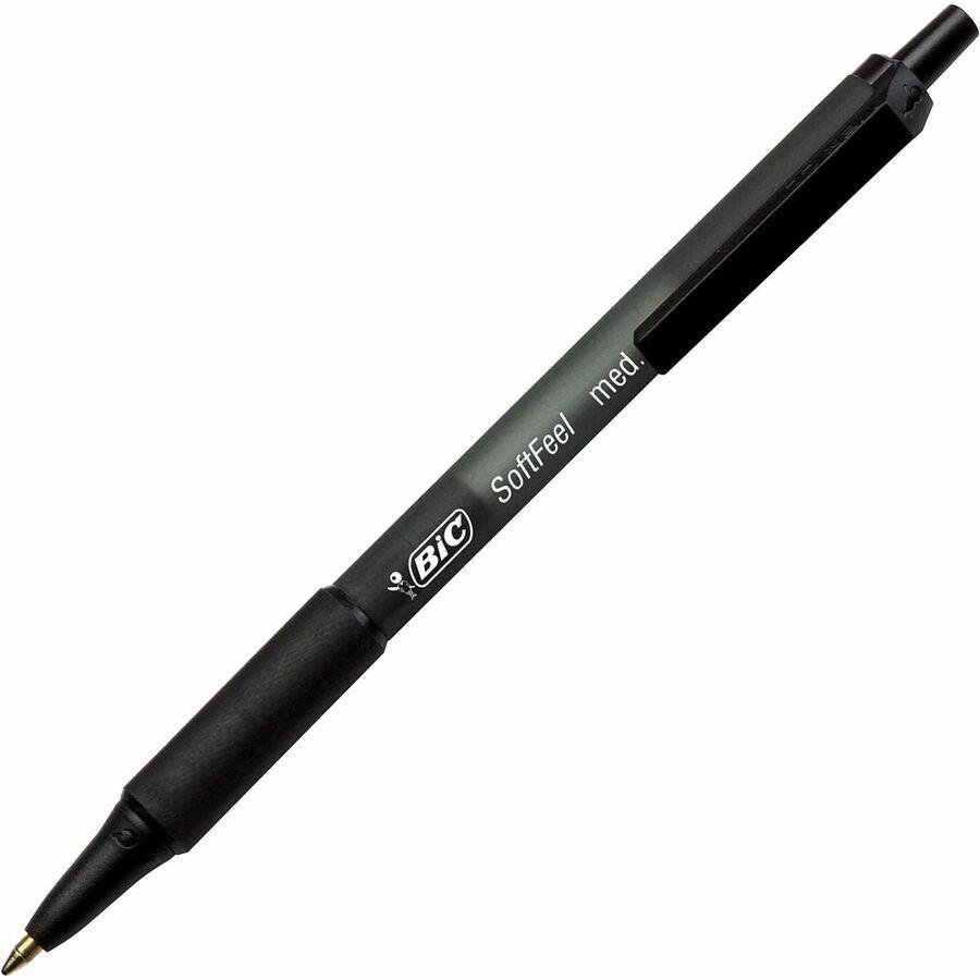 BIC SoftFeel Retractable Ball Pens - Medium Pen Point - Retractable - Black - Black Rubber Barrel - 1 Dozen. Picture 3
