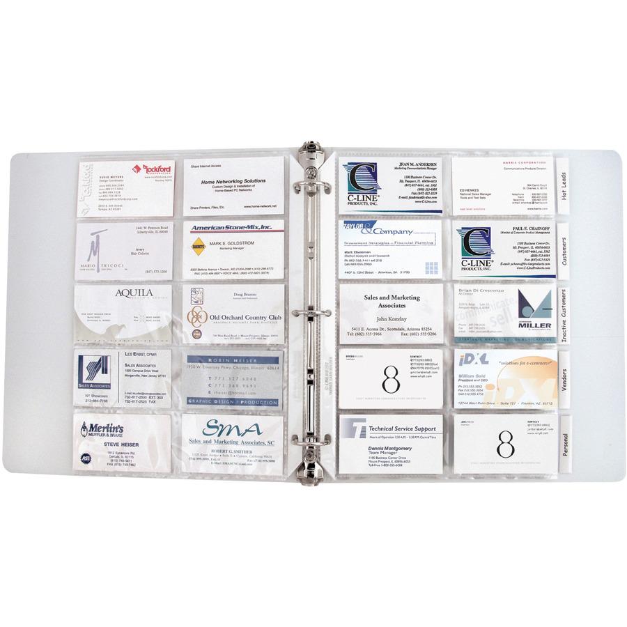 C-Line Business Card Holder Pages with Index Tabs for Ring Binders, Poly - 5-Tab Set, Holds 20 Cards/Page, 3-Hole Punched, 11 x 8-1/2, 5/PK, 61117. Picture 6