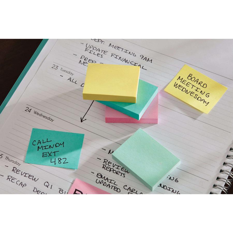 Post-it&reg; Greener Notes - 1200 - 1 1/2" x 2" - Rectangle - 100 Sheets per Pad - Unruled - Positively Pink, Canary Yellow, Fresh Mint, Moonstone - Paper - Self-adhesive, Repositionable - 12 / Pack -. Picture 3
