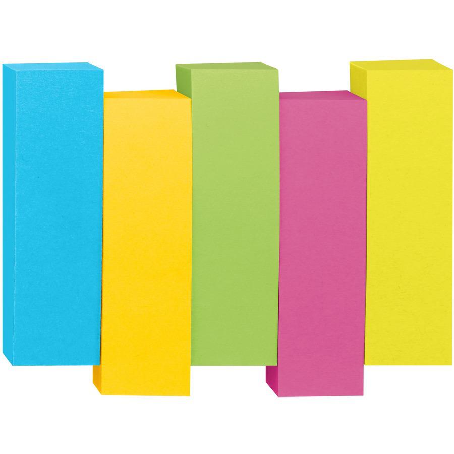 Post-it&reg; Page Markers - 100 - 1/2" x 2" - Rectangle - Unruled - Electric Blue, Yellow, Aqua Wave, Light Mulberry, Neon Green - Paper - Removable, Self-adhesive - 500 / Pack. Picture 4