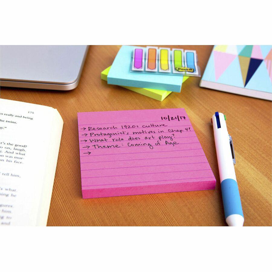 Post-it&reg; Super Sticky Lined Notes - Energy Boost Color Collection - 540 - 4" x 4" - Square - 90 Sheets per Pad - Ruled - Vital Orange, Tropical Pink, Blue Paradise, Limeade, Sunnyside - Paper - Se. Picture 5