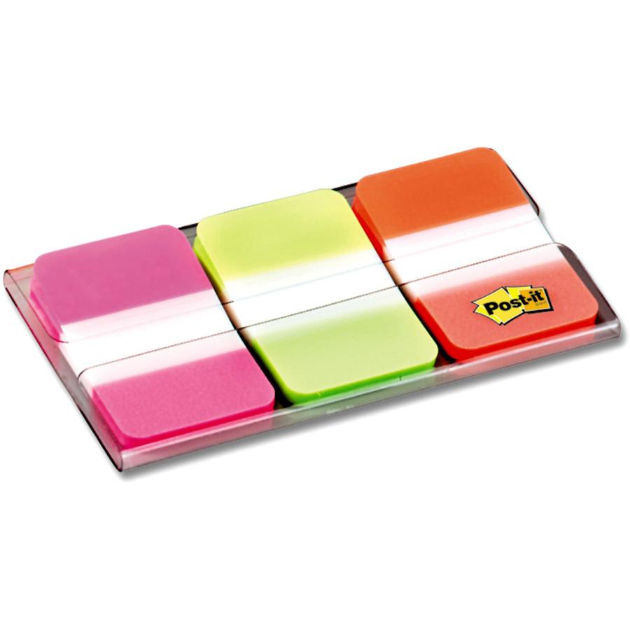 Post-it&reg; Durable Tabs - 1.50" Tab Height x 1" Tab Width - Removable - Pink, Purple, Orange, Semi-transparent Tab(s) - Wear Resistant, Tear Resistant, Durable, Repositionable, Writable, Removable, . Picture 3