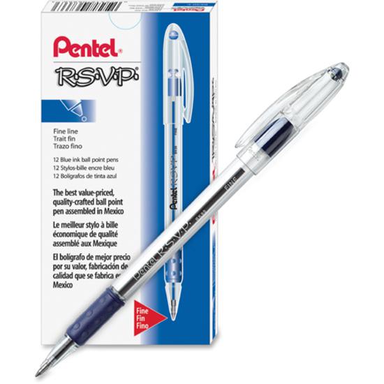 Pentel R.S.V.P. Ballpoint Stick Pens - Fine Pen Point - 0.7 mm Pen Point Size - Refillable - Blue - Clear Barrel - 12 / Box. Picture 2