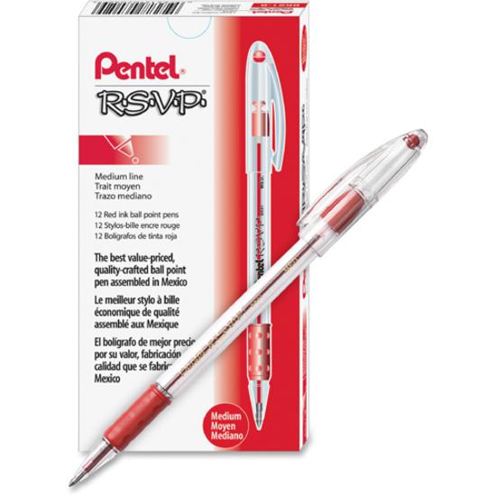 Pentel R.S.V.P. Ballpoint Stick Pens - Medium Pen Point - 1 mm Pen Point Size - Refillable - Red - Clear Barrel - 12 / Box. Picture 2