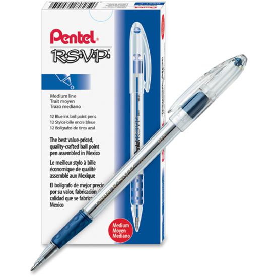 Pentel R.S.V.P. Ballpoint Stick Pens - Medium Pen Point - 1 mm Pen Point Size - Refillable - Blue - Clear Barrel - 1 / Each. Picture 3