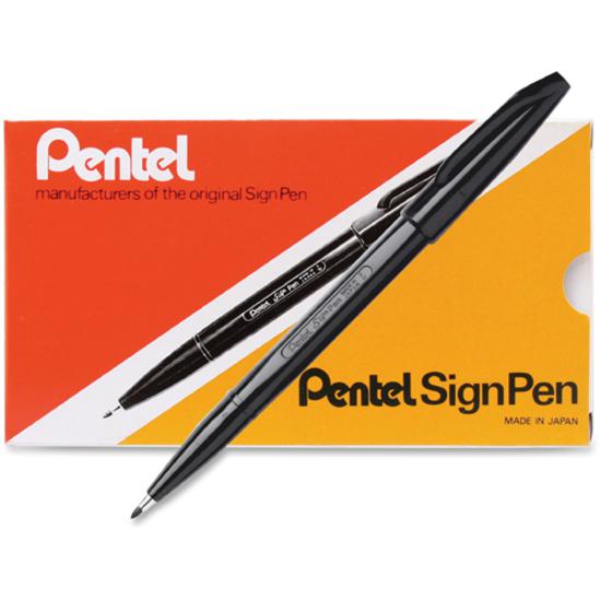 Pentel Fiber-tipped Sign Pens - Bold Pen Point - Black Water Based Ink - Black Barrel - Fiber Tip - 1 Dozen. Picture 4