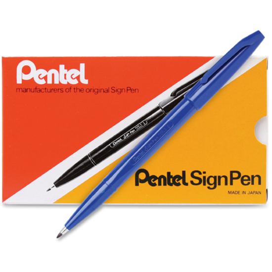 Pentel Fiber-tipped Sign Pens - Bold Pen Point - Blue Water Based Ink - Fiber Tip - 1 Dozen. Picture 3