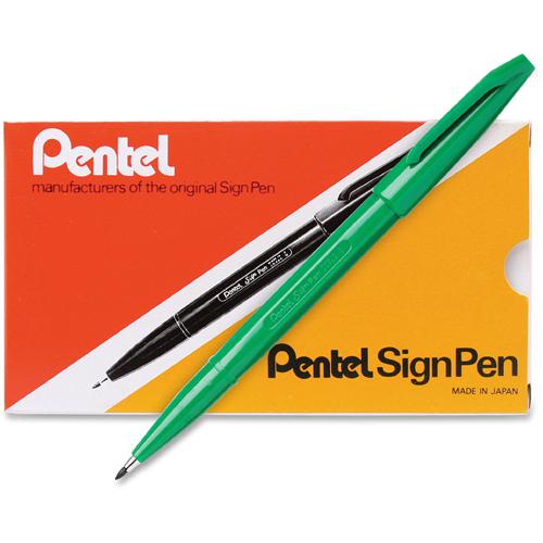 Pentel Fiber-tipped Sign Pens - Bold Pen Point - Green Water Based Ink - Fiber Tip - 1 Dozen. Picture 3