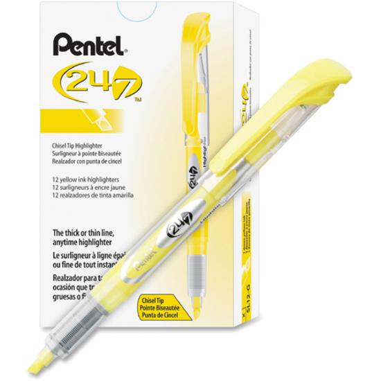 Pentel 24/7 Highlighter - Chisel Marker Point Style - Yellow - 1 Dozen. Picture 3