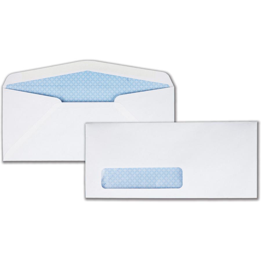 Quality Park No. 10 Single Window Security Tint Envelopes - Single Window - #10 - 4 1/8" Width x 9 1/2" Length - 24 lb - Adhesive - Wove - 500 / Box - White. Picture 8