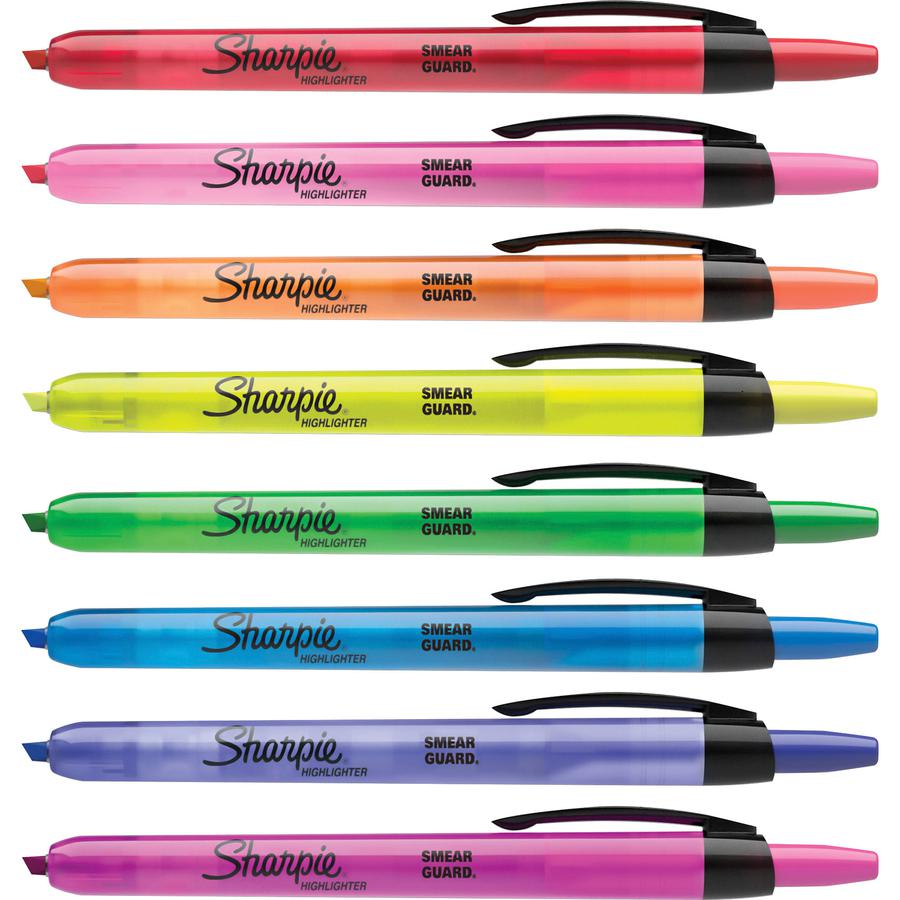 Sharpie Smear Guard Retractable Highlighters - Chisel Marker Point Style - Retractable - Assorted - Assorted Barrel - 8 / Set. Picture 2