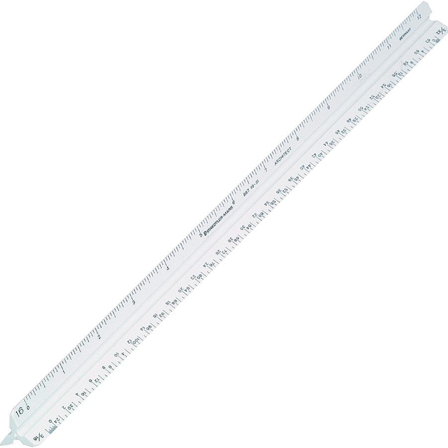 Staedtler Student Series 12" Triangular Scale - 12" Length 1" Width - 3/32, 1/8, 3/16, 1/4, 3/8, 1/2, 3/4, 1, 1-1/2 Graduations - Imperial, Metric Measuring System - Polystyrene - 1 Each - White. Picture 2