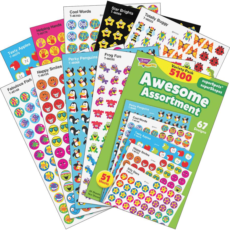 Trend Awesome Assortment Stickers - Varied Shape - Self-adhesive - Assorted - Paper - 5100 / Pack. Picture 3