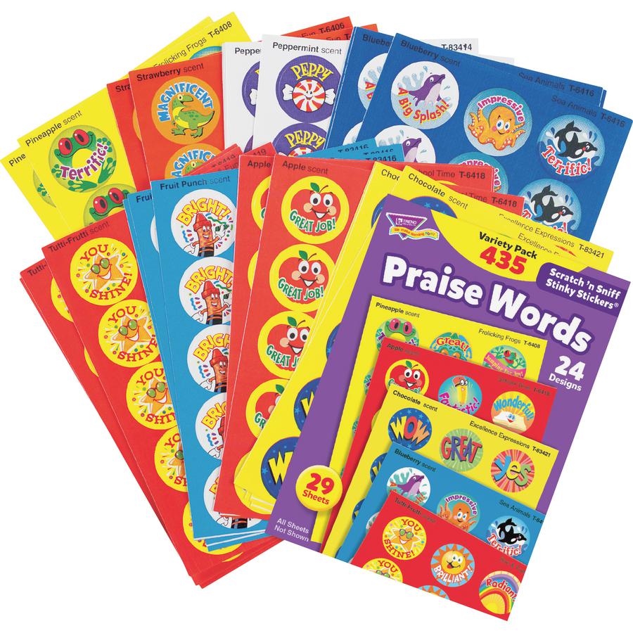 Trend Praise Words Jumbo Stinky Stickers - Self-adhesive - Acid-free, Non-toxic, Photo-safe, Scented - Assorted - Paper - 435 / Pack. Picture 3