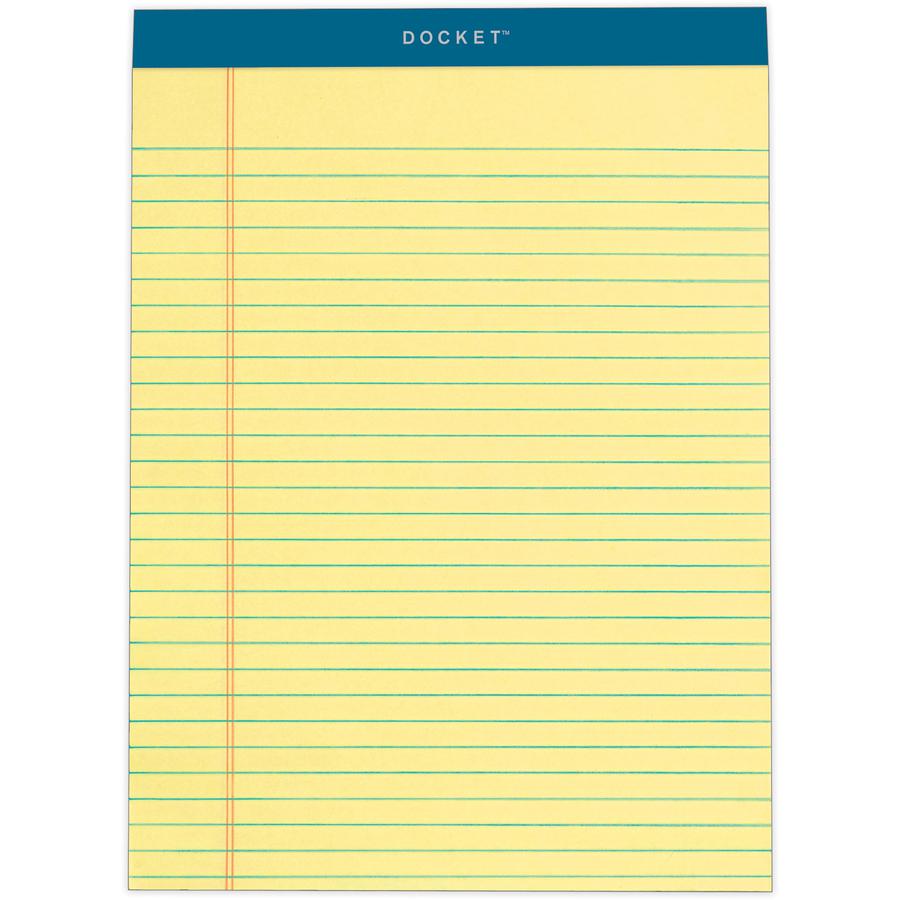 TOPS Docket Letr-Trim Legal Rule Canary Legal Pads - 50 Sheets - Double Stitched - 0.34" Ruled - 16 lb Basis Weight - 8 1/2" x 11 3/4" - Canary Paper - Marble Green Binding - Perforated, Hard Cover, R. Picture 2