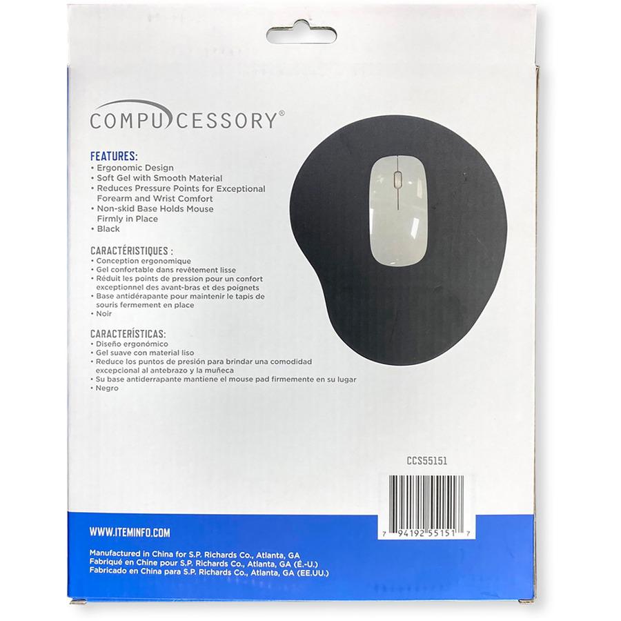 Compucessory Gel Mouse Pads - 9" x 10" x 1" Dimension - Black - Gel - 1 Pack. Picture 6
