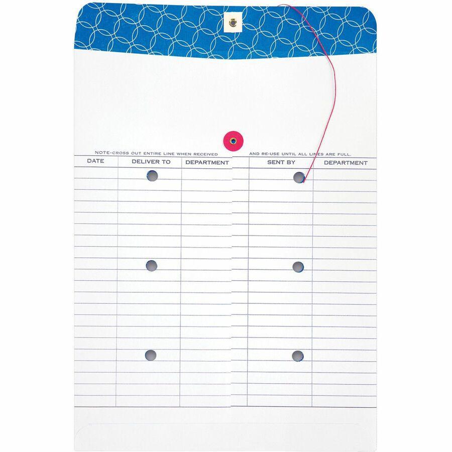 Quality Park 10 x 13 Treated Inter-Departmental Envelopes - Inter-department - #13 1/2 - 10" Width x 13" Length - 28 lb - String/Button - 100 / Box - White. Picture 5
