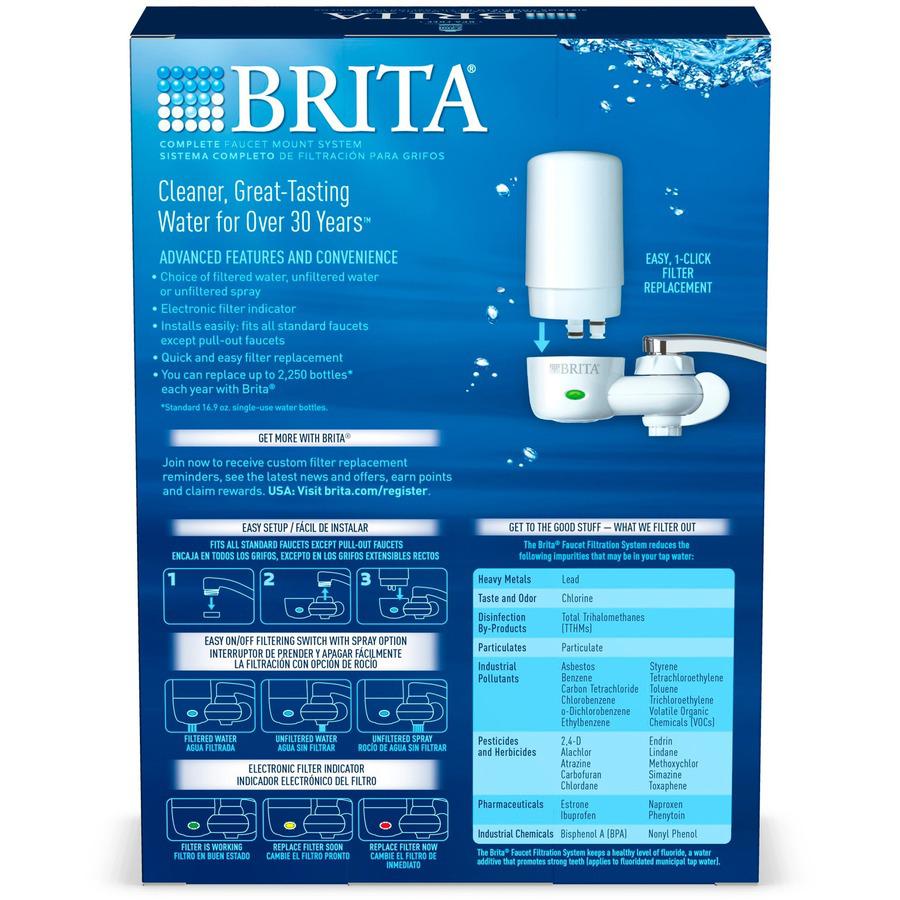 Brita Complete Water Faucet Filtration System With Light Indicator - Faucet - 100 gal Filter Life (Water Capacity) - 1 Each - White, Blue. Picture 7