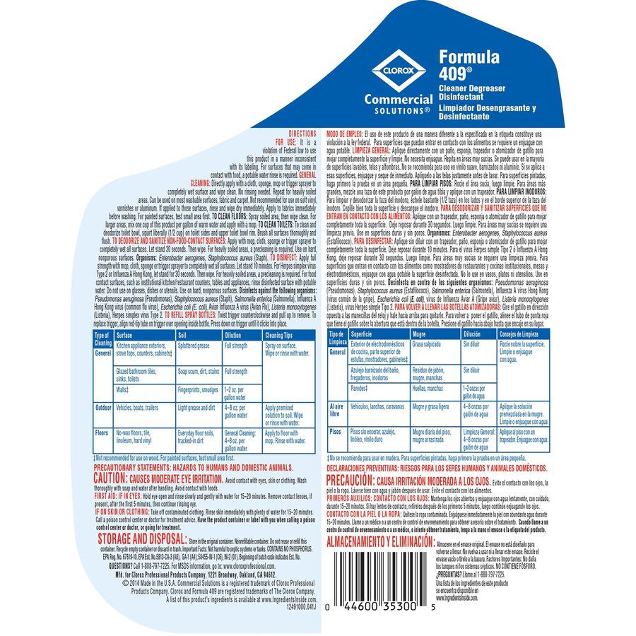 Clorox Commercial Solutions Formula 409 Cleaner Degreaser Disinfectant Refill - Liquid - 128fl oz - 4 / Carton - Refill. Picture 5