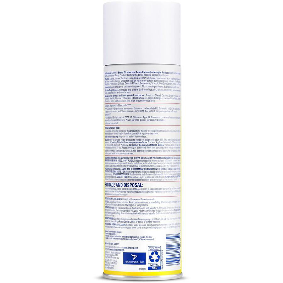 Professional Lysol Disinfectant Foam Cleaner - For Multi Surface - 24 oz (1.50 lb) - Fresh Clean Scent - 12 / Carton - Pleasant Scent, Disinfectant, CFC-free. Picture 5