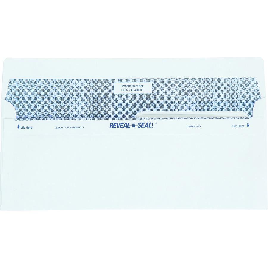 Quality Park No. 8 5/8 Double-Window Security Envelopes with Reveal-N-Seal&reg; Self-Seal Closure - Double Window - #8 5/8 - 3 5/8" Width x 8 5/8" Length - 24 lb - Self-sealing - 500 / Box - White. Picture 5
