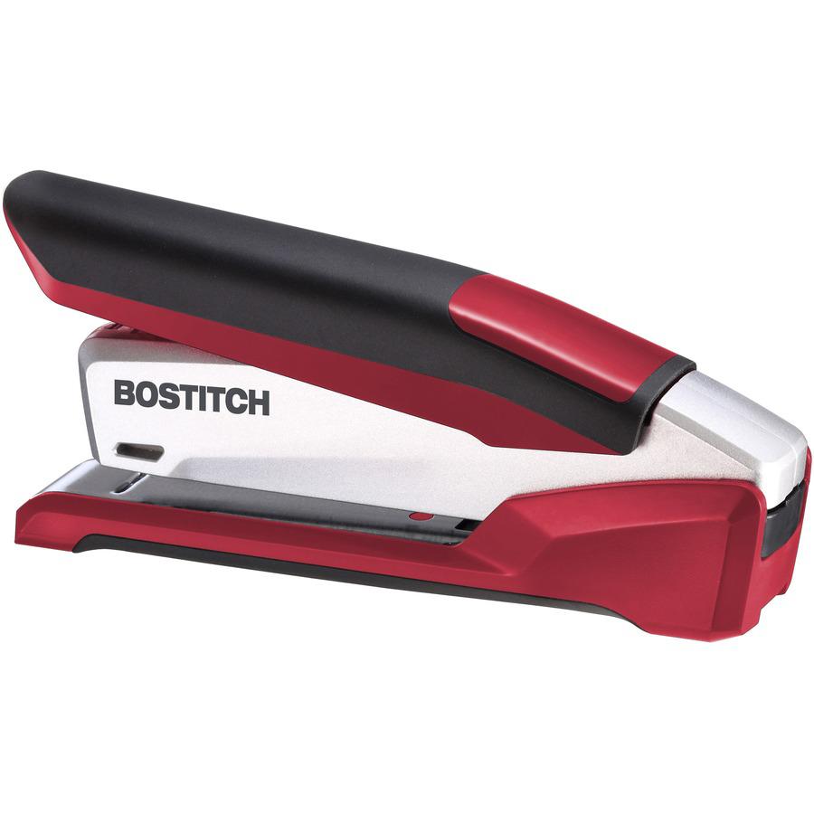 Bostitch InPower 28 Spring-Powered Premium Desktop Stapler - 28 Sheets Capacity - 210 Staple Capacity - Full Strip - 1/4" Staple Size - Silver, Red. Picture 13
