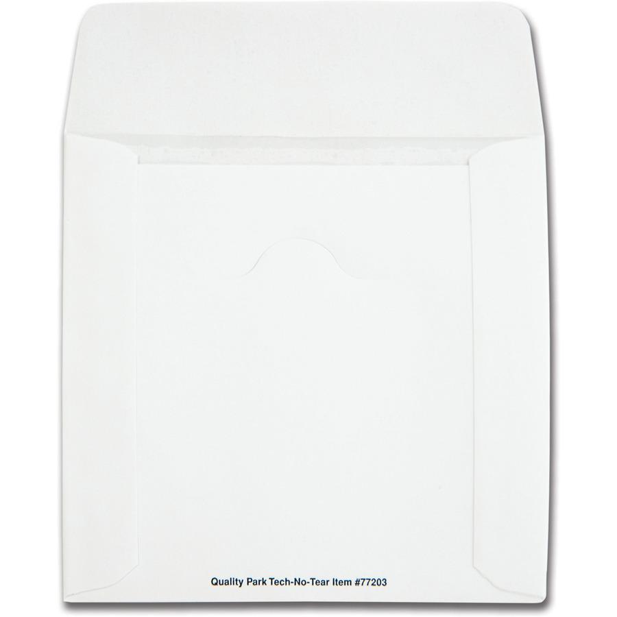 Quality Park Tech-No-Tear CD/DVD Sleeves - CD/DVD - 4 7/8" Width x 5" Length - Paper - 100 / Box - White. Picture 2