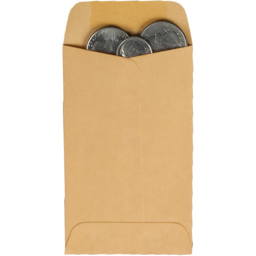 Quality Park No. 3 Coin and Small Parts Envelope with Gummed Flap - Coin - #3 - 2 1/2" Width x 4 1/4" Length - 28 lb - Gummed - Kraft - 500 / Box - Kraft. Picture 4