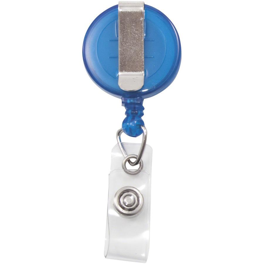 Advantus Translucent Retractable ID Card Reel with Snaps - Vinyl, Nylon, Metal - 12 / Pack - Translucent Blue, Clear. Picture 4